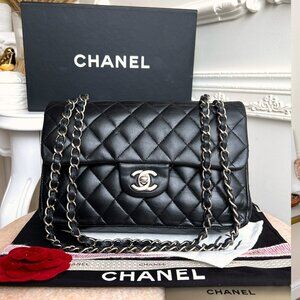 Authentic Chanel Lambskin Black Classic Double Flap Small Quilted Bag B0735